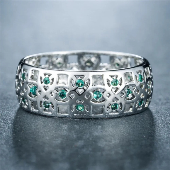 🍁 Colorful Gems Eternity Zircon Silver Vintage Ring for Women, EVGG1604 - Picture 3 of 4